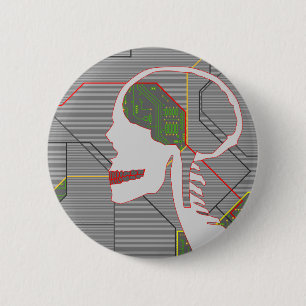 Chapa Redonda De 5 Cm cráneo de logarita gris