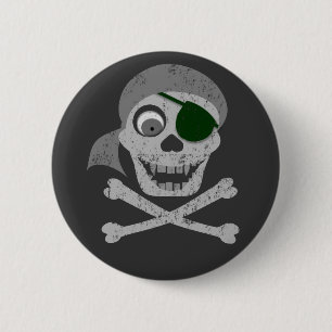 Chapa Redonda De 5 Cm Cráneo del pirata y botones de la bandera pirata