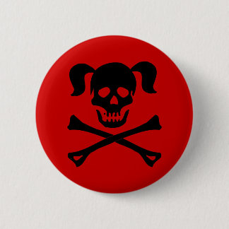 Chapa Redonda De 5 Cm Cráneo negro y bandera pirata con las coletas