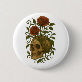 Chapa Redonda De 5 Cm Cráneo y Rosas de Arte de Halloween de Belleza Emb