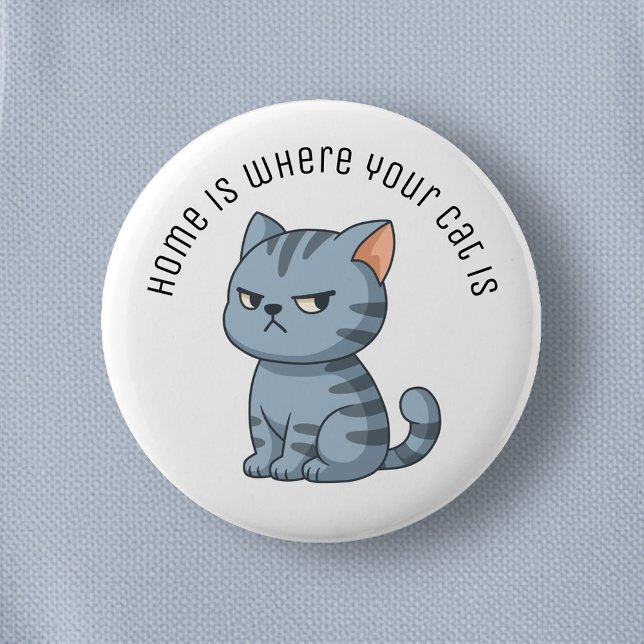 Chapa Redonda De 5 Cm Cranky Grey Tabby Cat Custom Text (Subido por el creador)