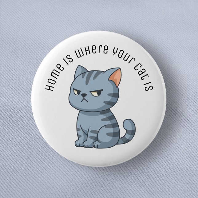 Chapa Redonda De 5 Cm Cranky Grey Tabby Cat Custom Text (Subido por el creador)