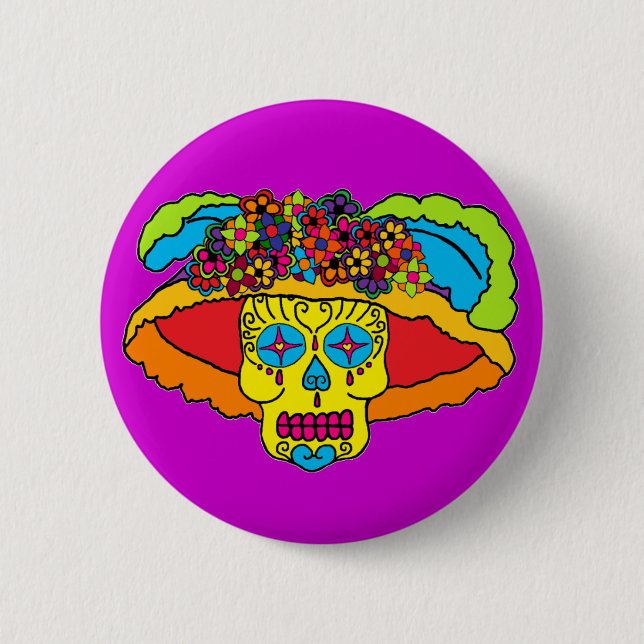 Chapa Redonda De 5 Cm Cránula de azúcar de Catrina (Anverso)
