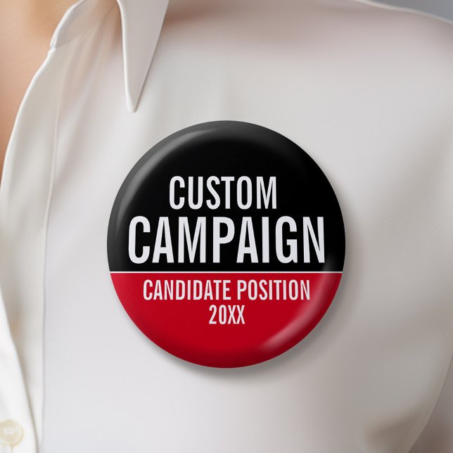 Chapa Redonda De 5 Cm Crea tu propio engranaje de campaña - Rojo y negro (Custom Campaign Buttons - Make Your Own Election Swag)