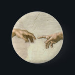 Chapa Redonda De 5 Cm Creación de las manos de Adán - Miguel Ángel<br><div class="desc">Creación de las manos de Adán - Miguel Ángel. 
La creación de Adán. Pintura de la obra maestra del vintage de Miguel Ángel en la capilla de Sistine. creación de Adán,  Miguel Ángel,  capilla de sistine,  obra maestra,  cristianismo,  religión,  fe,  cristiano,  teología,  pintando</div>