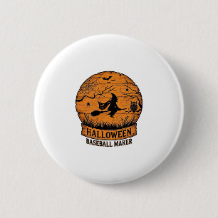Chapa Redonda De 5 Cm Creador de béisbol de Halloween Bruja voladora Lun