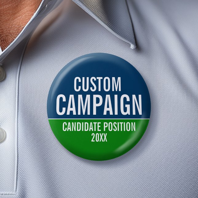 Chapa Redonda De 5 Cm Crear su propio engranaje de campaña - Verde y azu (Custom Campaign Gear -- Create your own election swag for any candidate)