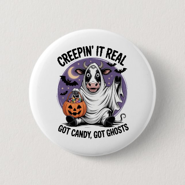 Chapa Redonda De 5 Cm Creepin’ Cow Halloween (Anverso)