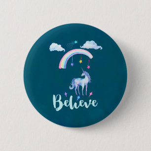 Chapa Redonda De 5 Cm Creer con una acuarela unicornio bajo un arcoiris
