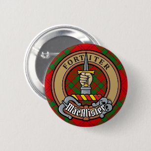 Chapa Redonda De 5 Cm Crest de Clan MacAlister de Glenbarr sobre Tartán
