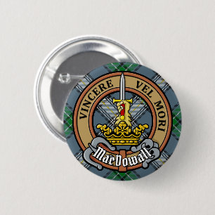 Chapa Redonda De 5 Cm Crest de Clan MacDowall sobre Tartán