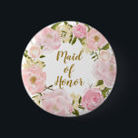 Chapa Redonda De 5 Cm Criada de la insignia redonda floral rosada de<br><div class="desc">El diseño dulce y femenino que ofrece rosa y se ruboriza guirnalda floral de la acuarela</div>