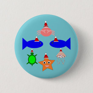 Chapa Redonda De 5 Cm Criaturas marinas de los navidades