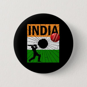 Chapa Redonda De 5 Cm Cricket de India con pincelada de la bandera india