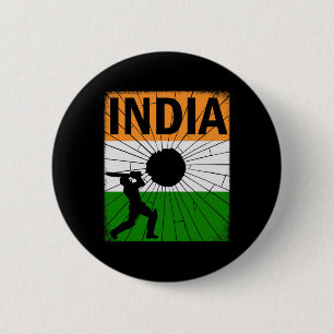 Chapa Redonda De 5 Cm Cricket de India con pincelada de la bandera india