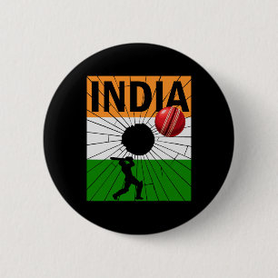 Chapa Redonda De 5 Cm Cricket India con trazo de pincel de bandera india