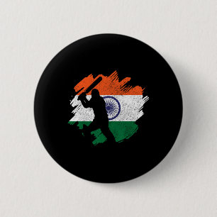 Chapa Redonda De 5 Cm Cricketero de India Bandera India Vintage
