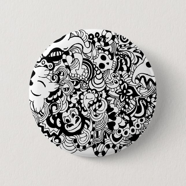 Chapa Redonda De 5 Cm Critters en doodle del caos (Anverso)
