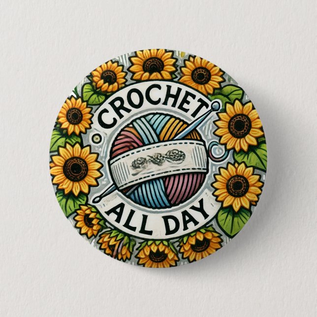 Chapa Redonda De 5 Cm Crochet All Day (Anverso)