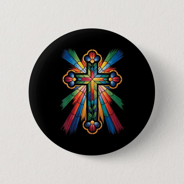 Chapa Redonda De 5 Cm Cross Colorful Christian Religous  (Anverso)