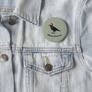 Chapa Redonda De 5 Cm Crow, Navidades de Merry Crowmas