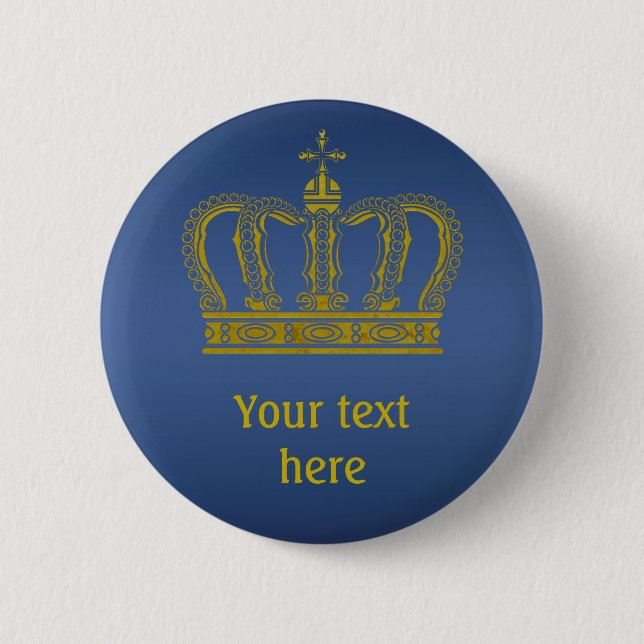 Chapa Redonda De 5 Cm Crown dorado + tu texto (Anverso)