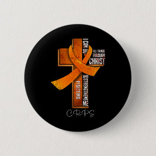 Chapa Redonda De 5 Cm CRPS Awareness Naranja Ribbon Cruz Cristiana