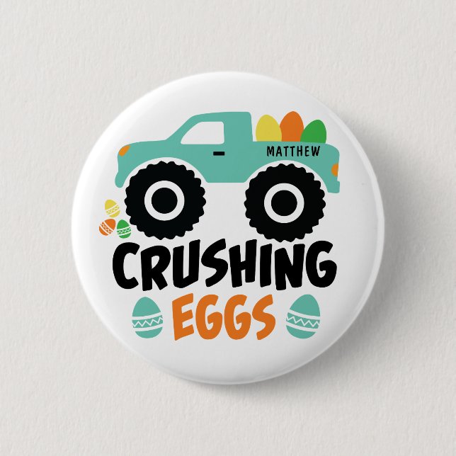 Chapa Redonda De 5 Cm Crushing Eggs Cool Modern Easter Truck Name (Anverso)