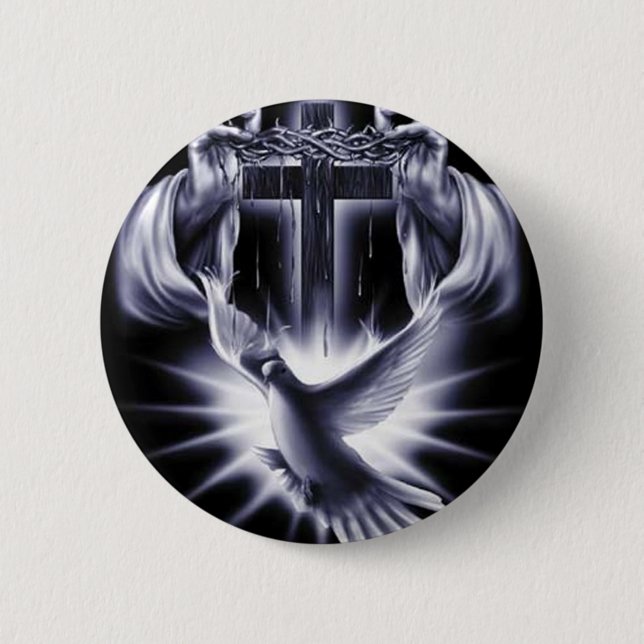 Chapa Redonda De 5 Cm Cruz blanca con la paloma (Anverso)