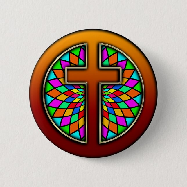 CHAPA REDONDA DE 5 CM CRUZ CON EL VITRAL (Anverso)