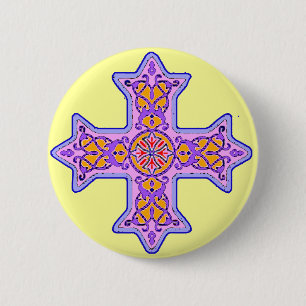 Chapa Redonda De 5 Cm Cruz copta en colores pastel magnífica