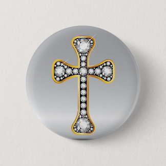 Chapa Redonda De 5 Cm Cruz cristiana con las piedras del "diamante"