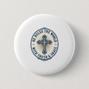 Chapa Redonda De 5 Cm Cruz Cristiana Él Gobierna el Mundo