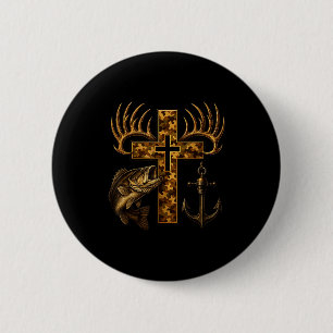 Chapa Redonda De 5 Cm Cruz de camuflaje cristiana de fe para pescadores