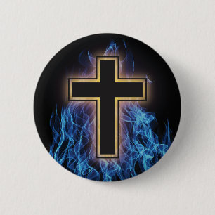 CHAPA REDONDA DE 5 CM ¡CRUZ DE FUEGO AZUL SAGRADO! PODER ESPIRITUAL CRIS