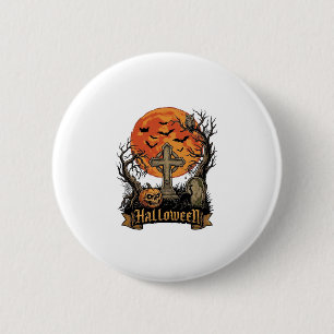 Chapa Redonda De 5 Cm Cruz de Halloween Lápida Calavera Calabaza Gato Ne
