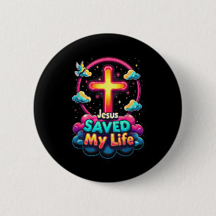 Chapa Redonda De 5 Cm Cruz de Jesús Salvó Mi Vida Cristianos Biblia Reli
