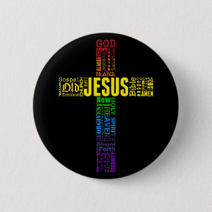 Chapa Redonda De 5 Cm Cruz de la Palabra Cristiana del Arcoiris - Biblia