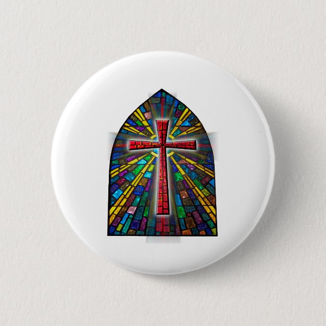 Chapa Redonda De 5 Cm Cruz de vidrio manchado (Anverso)