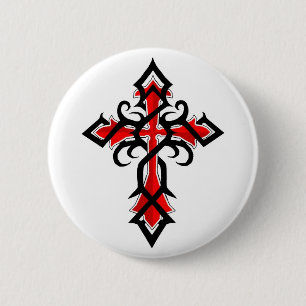 Chapa Redonda De 5 Cm Cruz decorativa de Jesucristo roja y negra