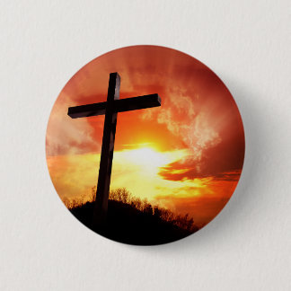 Chapa Redonda De 5 Cm Cruz religiosa de Pascua al atardecer