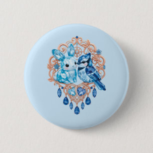 Chapa Redonda De 5 Cm Crystal Blue Bunny and Blue Jay Heart