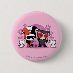 Chapa Redonda De 5 Cm Ctorial Harley Quinn & Ctorial Catwoman con gatos