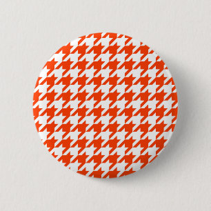Chapa Redonda De 5 Cm Cuadro de Houndstooth Blanco Naranja