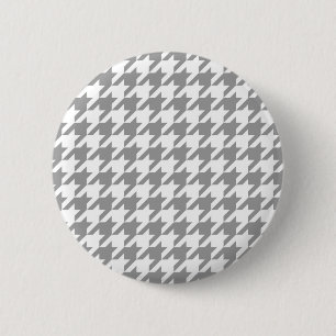 Chapa Redonda De 5 Cm Cuadro Houndstooth blanco Gris Ceniza