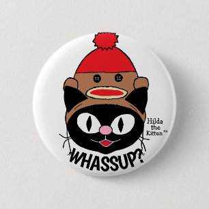 Chapa Redonda De 5 Cm ¿CUÁNDO? Personalizado Cat con Gorra de mono sock 