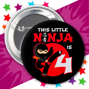Chapa Redonda De 5 Cm Cuarto Cumpleaños Niño De 4 Años Fiesta Ninja 4