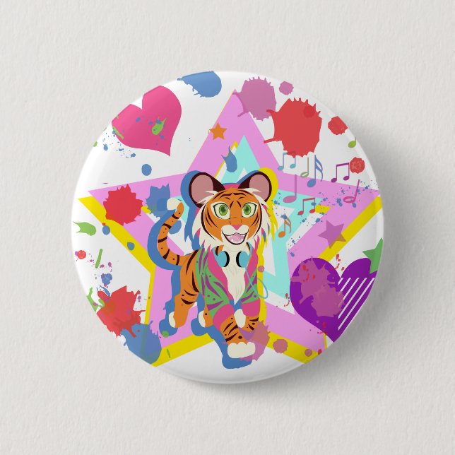 Chapa Redonda De 5 Cm Cubo de tigre (Anverso)