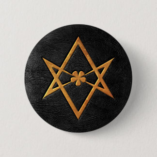Chapa Redonda De 5 Cm Cuero Unicursal de oro del negro del Hexagram de
