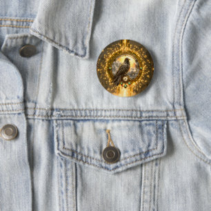 Chapa Redonda De 5 Cm Cuervo Guardián del Tiempo – Relojería Gótica